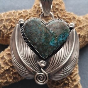 SOLD!! Large morenci turquoise heart pendant.